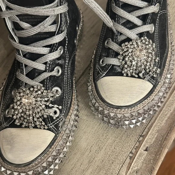 NAN-KU Black High-Top Crystal-Embellished Sneakers - Picture 3 of 9